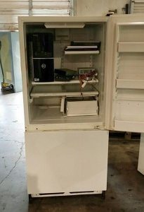 Old electronics can be placed inside old refrigerators for easy pick-up.