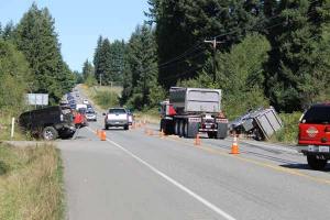 A three-vehicle crash on Highway 3 just after Pioneer Hill Road