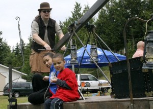 Matthew Dockrey of Seattle with his Clockship Kalamazoo at the Kitsap Mini-Maker Faire.