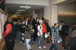 Students at Central Kitsap High School swarm the halls during the first day back to school. Rick Haskins