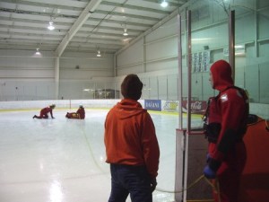 Central Kitsap Fire and Rescue firefighters practice ice rescuing techniques at the Bremerton Ice Arena last month.