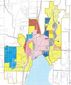 The proposed area of incorporation includes all the areas outlined in green. Two small parts of the Urban Growth Area are not included (outlined in gold.)