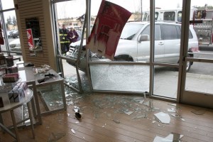 A Toyota Highlander crashed into the window of a Payless Shoesource Monday in Poulsbo.
