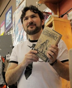 Randy Henderson talks about his new book “Finn Fancy Necromancy” at a book-release event at Poulsbo’s Liberty Bay Books on Feb. 11.