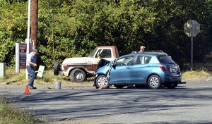 One driver was taken to Harrison Medical Center by paramedics for possible neck and back injuries after three-car collision at the intersection of Little Boston Road NE and Eglon Road