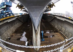 The USS John C. Stennis is currently in dry dock at the Puget Sound Naval Shipyard in Bremerton