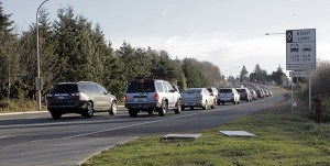 Highway 305 traffic was backed up from Hostmark Avenue to Liberty Road because of high winds that knocked out power to street lights Nov. 24.