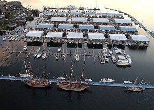 The Port Orchard Marina serves as a scenic backdrop to two visiting 'tall ships': left to righ in foreground
