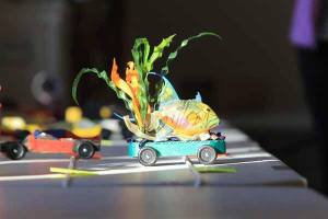 A pinewood car entered in the 'Bling' category is a good example of the creativity shown at the Greater Hansville Community Center's annual Pinewood Derby.