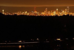 Seattle as seen from Viewcrest Drive and 30th Street in East Bremerton / Central Kitsap the night of Aug. 27. This was a 30-second-long exposure on a tripod-mounted camera using a 200mm lens.