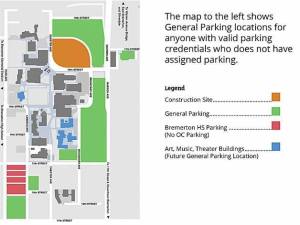A parking map of Olympic College's Bremerton campus
