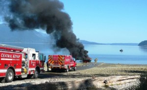 Boat burns at Misery Point in Seabeck