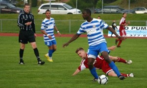 Jamel Wallace of the Kitsap Pumas makes a move during the club's 4-2 win over the Bay Area Ambassadors FC in the first round of the U.S. Open Cup on Tuesday at Bremerton Memorial Stadium.