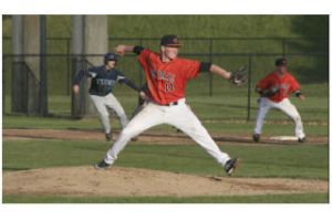(Top) CK junior Drew Vettleson fires a pitch during the Cougars’ 4-3 nine-inning loss against Gig Harbor Monday. (Left) Catcher Cole Adams shows the umpire the ball after attempting a tag against a GH base runner. (Right) Allen Hewey slides into home.