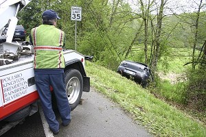 A Poulsbo man told police he was texting while driving when his car went off the road