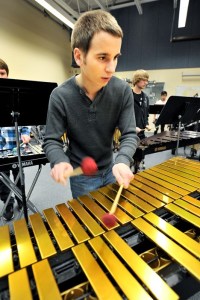 North Kitsap High School junior Bryson Breakey plays the vibraphone Thursday during percussion ensemble practice at the school.