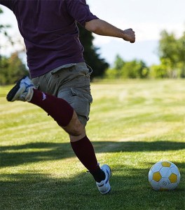 Players kick off  from the “tee box” on the course. The Gold Mountain course is 18 holes built on the front nine of the Cascade Course.