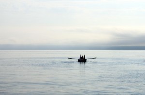 Brewer Dave Lambert rowed a keg of Slippery Pig's Rhubarb IPA from Poulsbo to Ballard.