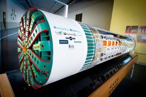 A model of the machine that will dig the Seattle Highway 99 tunnel is on display at Milepost 31