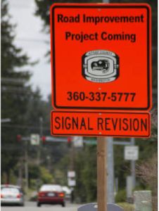 Signs forewarn drivers of the upcoming Bucklin Hill/Tracyton Boulevard project slated to begin later this month.