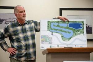 Chris May shows a map of the Duwe’iq stormwater treatment project at a recent CKCC meeting.