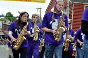 Saxophone players give an exuberant performance during the Viking Fest Parade May 16.