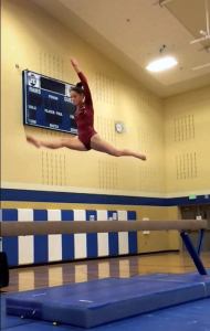 Mikka Yamane performs a switch split on beam during her competition at the WIAA State Gymnastics Championships on Feb. 20.