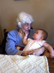 Mary Schoolmaster enjoys a tender moment with her great-great-granddaughter
