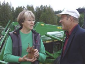 Joel Salatin (right) brought his farming philosophy to the county this week
