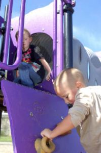 Crown Hill Elementary students play on phase one of the school’s new playground equipment Sept. 15.