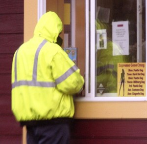 A walk-up customer waits for his order at Espresso Gone Crazy in Gorst.