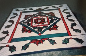 A stained glass-themed quilt