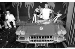 Denny Young runs the reto styled TJ’s American Hotrods shop in Kingston.The showroom floor featured iconic plaster figures