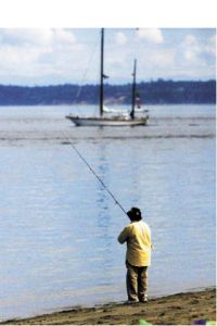 Kirkland resident Russ Hoffman was fishing for king salmon at Point-No-Point Monday.  About a dozen anglers were on the beach in the morning.