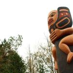 Detail from David Boxley&rsquo;s &ldquo;A Tribute to the S&rsquo;Klallam.&rdquo; This 12-foot totem depicts a S&rsquo;Klallam ancestor riding a killer whale atop a thunderbird in human form.   Quinn Brein / Courtesy