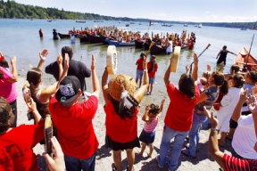Journey arrives singing and drumming