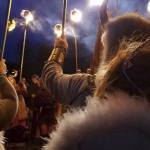 Vikings&rsquo; torches light the night sky during the Julefest celebration, Dec. 3 at Muriel Iverson Williams Waterfront Park. (Angie Donovan/Kitsap News Group correspondent)
