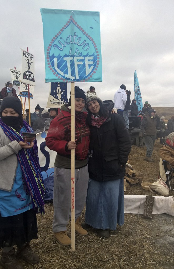 From left, Calina Lawrence and Lydia Sigo of the Suquamish Tribe were in Standing Rock on Thanksgiving Day. (Courtesy of Lydia Sigo)