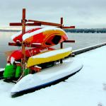 &ldquo;Kayaks in the snow at Brownsville Marina,&rdquo; by Terryl Asla