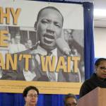 Cheryl Nuñez speaks at the 23rd annual Martin Luther King Jr. Celebration on Jan. 16 at the Kitsap County Fairgrounds. Michelle Beahm / Kitsap News Group