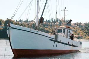 The fishing vessel Olympic met her end when she washed ashore in Appletree Cove. farmboat.org / Contributed