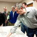 Community members review early plans for the Lebo Boulevard Improvement Project at a meeting Feb. 22, 2016.                                Kitsap News Group file photo