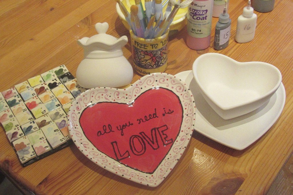 The Dancing Brush in Historic Downtown Poulsbo is offering three different heart-shaped ceramic pieces you can paint, have them fire in their kiln, and then proudly use and display for years to come.