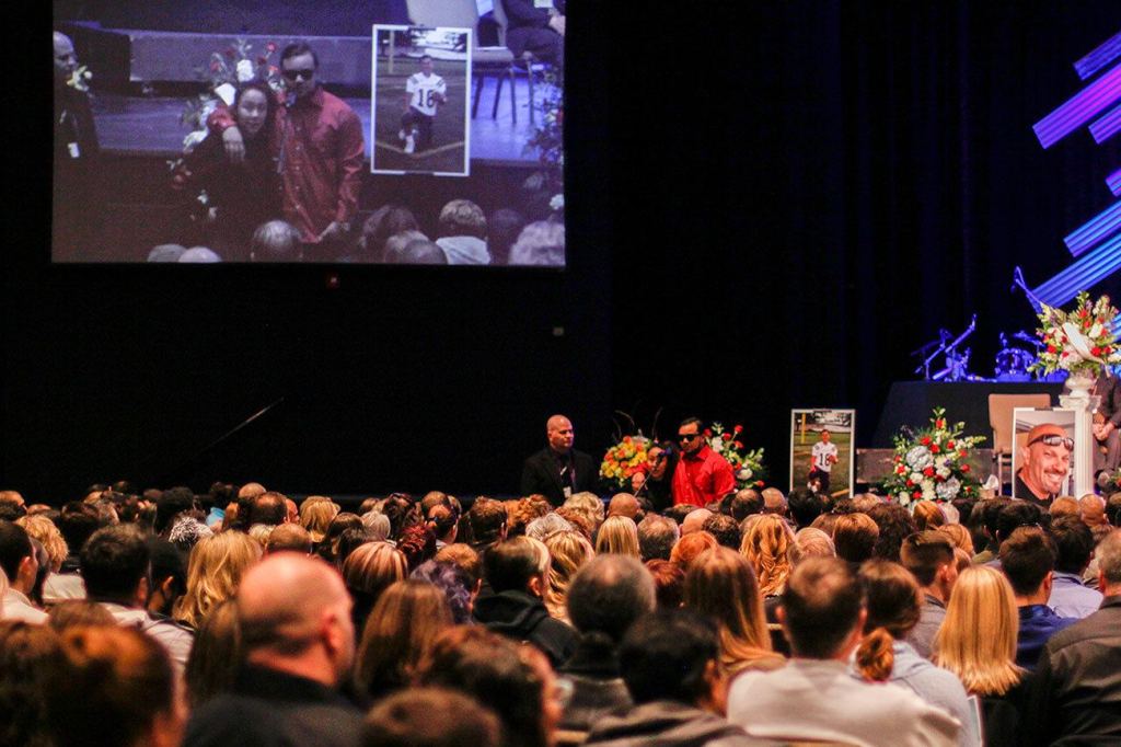 Friends and family members shared memories of John and Christale Careaga and their sons, Johnathon Higgins and Hunter Schaap, Feb. 7 at GracePoint Church in Bremerton. Sophie Bonomi / Kitsap News Group
