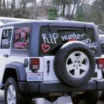 A vehicle is decorated in written tributes to Hunter Schaap, Feb. 7 at GracePoint Church in Bremerton. Sophie Bonomi / Kitsap News Group
