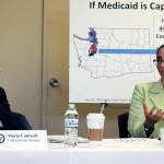 At left, U.S. Sen. Maria Cantwell, D-Washington, listens to Elya Moore, director of Olympic Community of Health, talk about the collaborative and cooperative efforts taking place in Kitsap County.Terryl Asla/Kitsap News Group