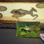Artist April Shelton said it took over 300 hours to go from this photo of a frog on a lily pad to the to finished pyrographic art.                                Terryl Asla/Ktsap News Group