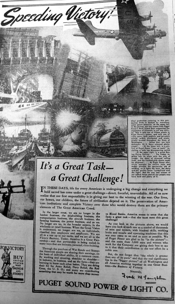 It became common practice for companies to incorporate patriotic themes in their advertising.                                Kitsap County Herald