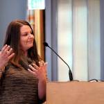 Jennifer Chamberlin shares her view on the resolution declaring Bremerton to be a &ldquo;welcoming city.&rdquo;                                Michelle Beahm / Kitsap News Group