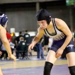 North Kitsap freshman wrestler Holly Beaudoin competes in the 2A girls state wrestling championship and takes second place Feb. 18. (Northwest sports photography / Contributed)